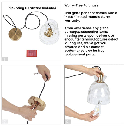 Elisie Mid-century Modern Pendant Light 1-Light Waterfall Glass Hammered Dome Kitchen Island Lighting Dining Room