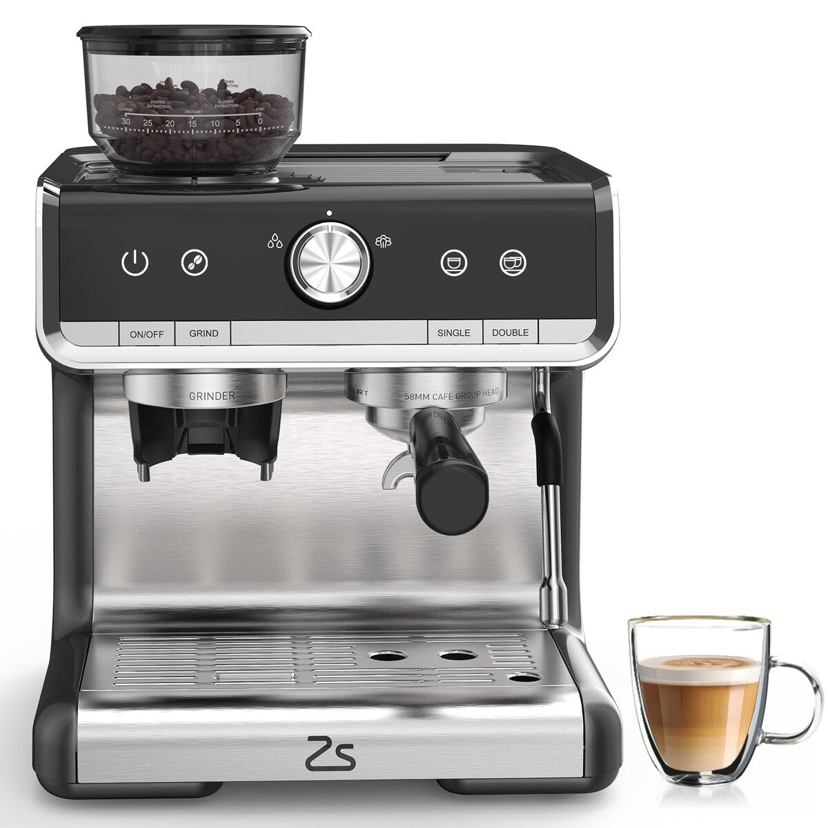 Espresso Coffee Maker, with Grinder, 2.8 L Water Tank