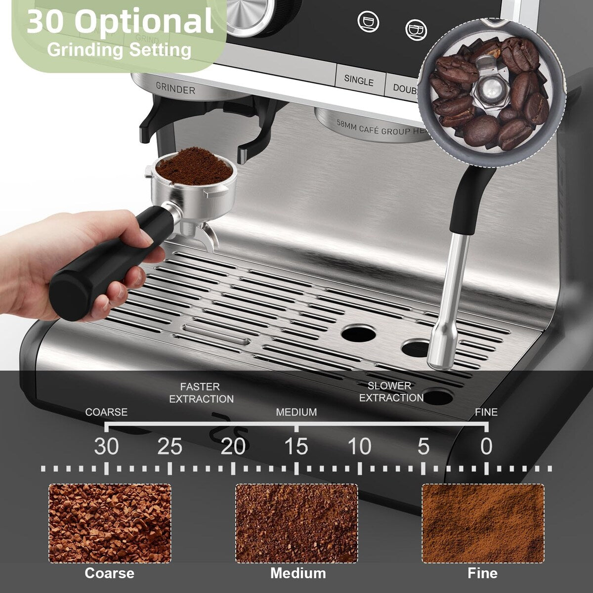 Espresso Coffee Maker, with Grinder, 2.8 L Water Tank