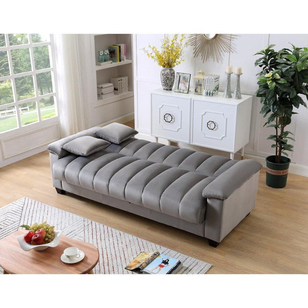 Fabric Upholstered Channel Back Living Room Convertible Sofabed