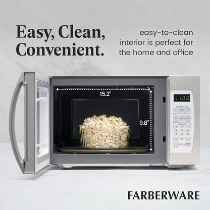 Farberware Professional 1.3 Cu. Ft. 1100-Watt Microwave Oven with Smart Sensor Cooking, White and Platinum