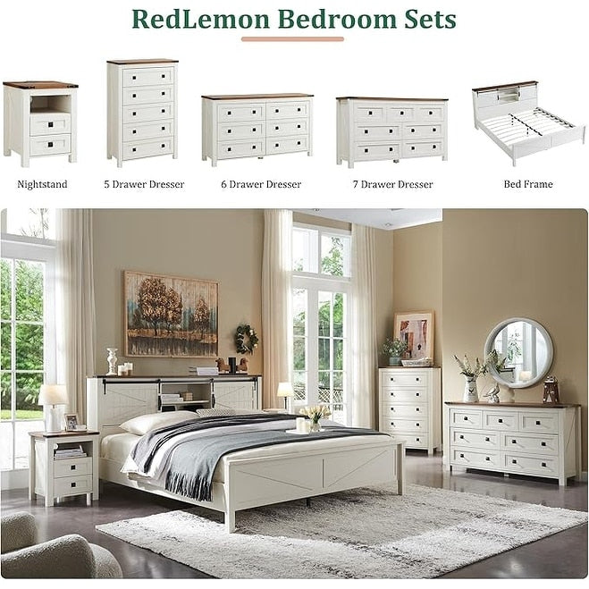 48 Tall Farmhouse 5 Drawer Wood Dresser, Chest of Drawers for Bedroom