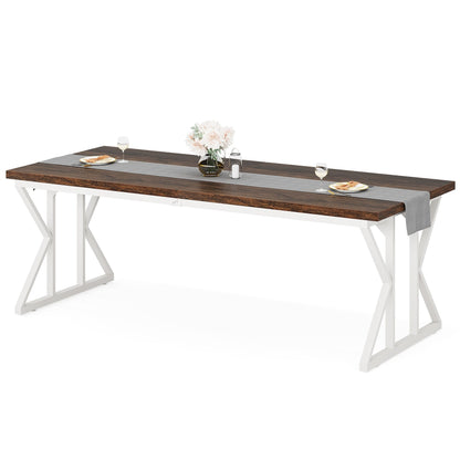 Farmhouse Dining Table for 6 People, 70.8-Inch Rectangular Wood Kitchen Table