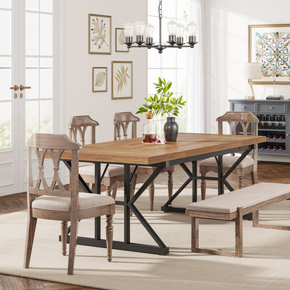 Farmhouse Dining Table for 6 People, 70.8-Inch Rectangular Wood Kitchen Table