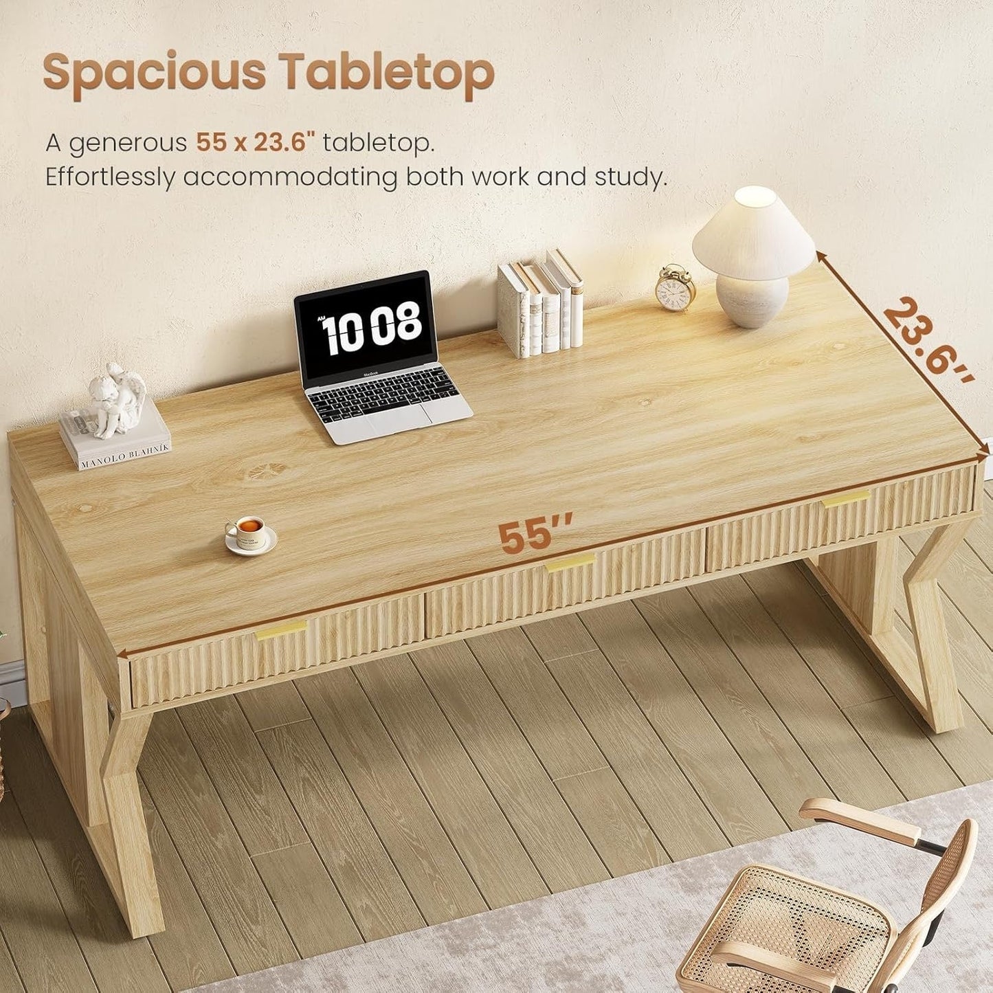 Farmhouse Executive Desk Home Office Desk File Drawer Monitor Stand Power Outlet