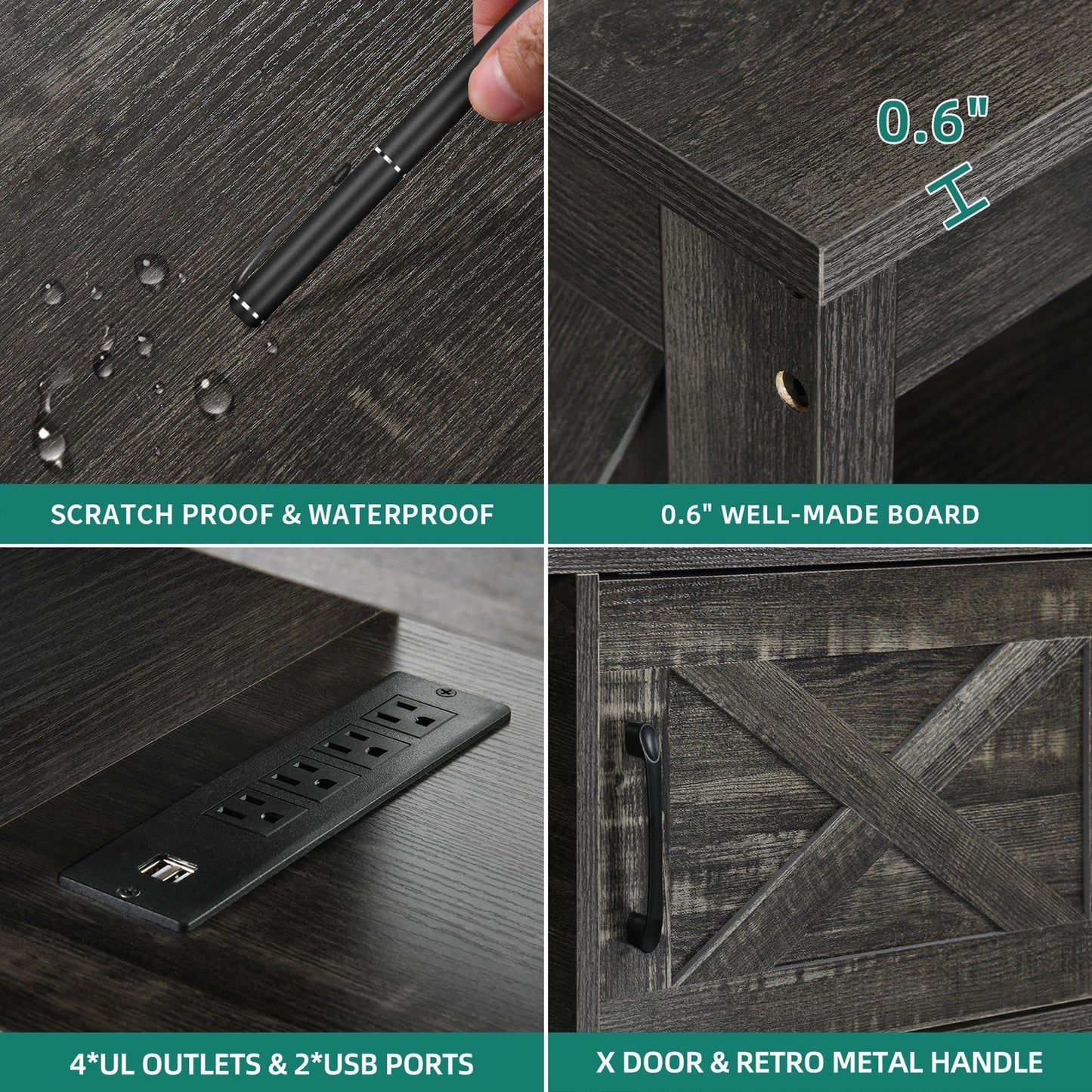 Farmhouse TV Stand for up to 65 TV with Doors and Open Shelves Media Console Power Outlet