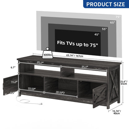 Farmhouse TV Stand for up to 65 TV with Doors and Open Shelves Media Console Power Outlet