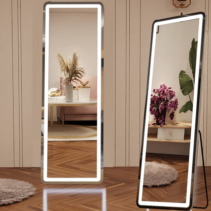 Floor Mirror with LED Light, 64 x 21 Full Length Mirror with Stand, Hanging Mirror Wall Mounted Mirror Full Body Mirror