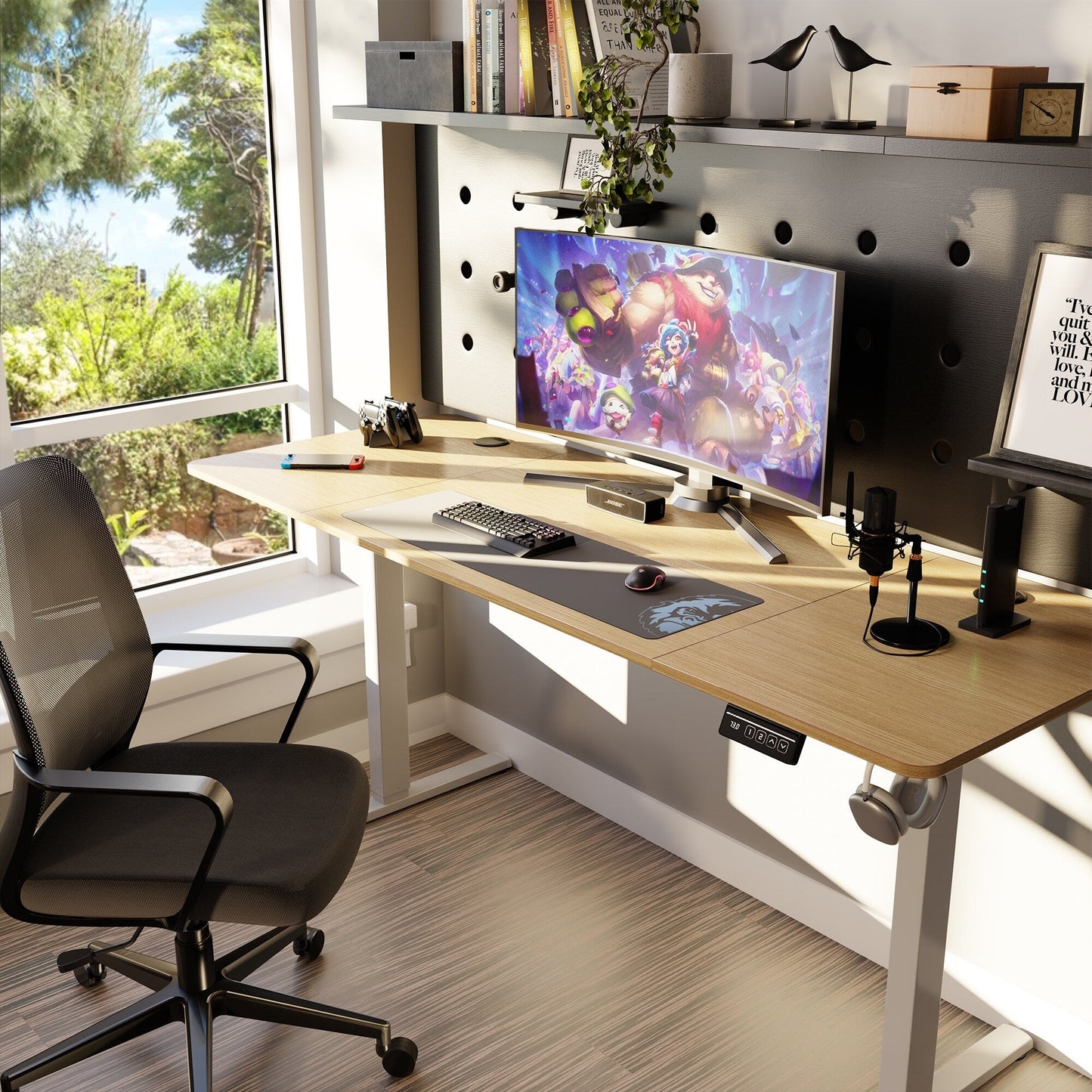 Futzca Height Adjustable Electric Standing Desk Sit Stand Computer Stand up Desk with Splice Board