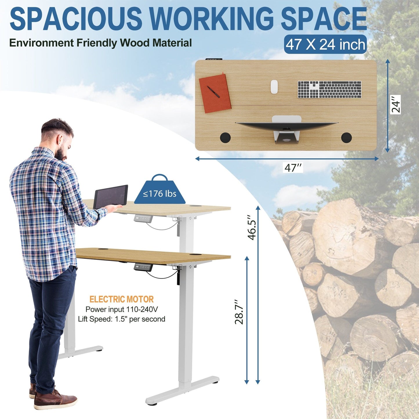 Futzca Height Adjustable Electric Standing Desk Sit Stand Computer Stand up Desk with Splice Board