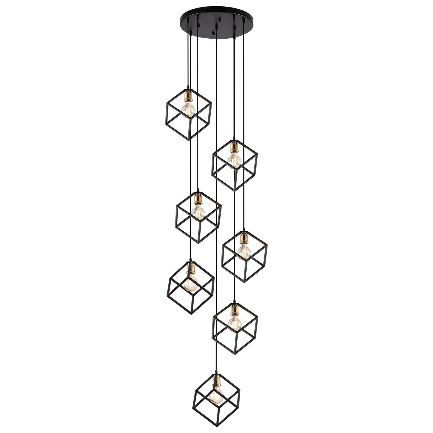 Geometric Pendant Chandelier for Stairway / Staircase, Adjustable Height 5 or 7 Light Cluster