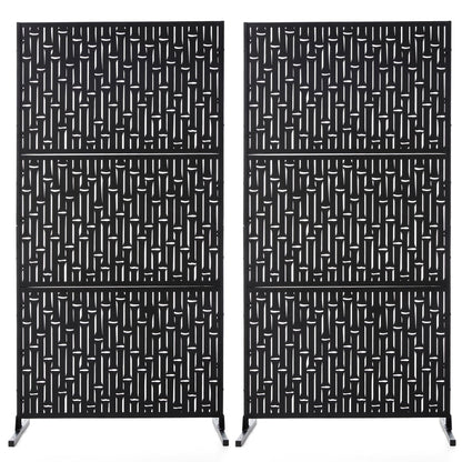 Glitzhome 6ft Galvanized Floral Patterned 3-Panel Privacy Screen Room Divider Fences