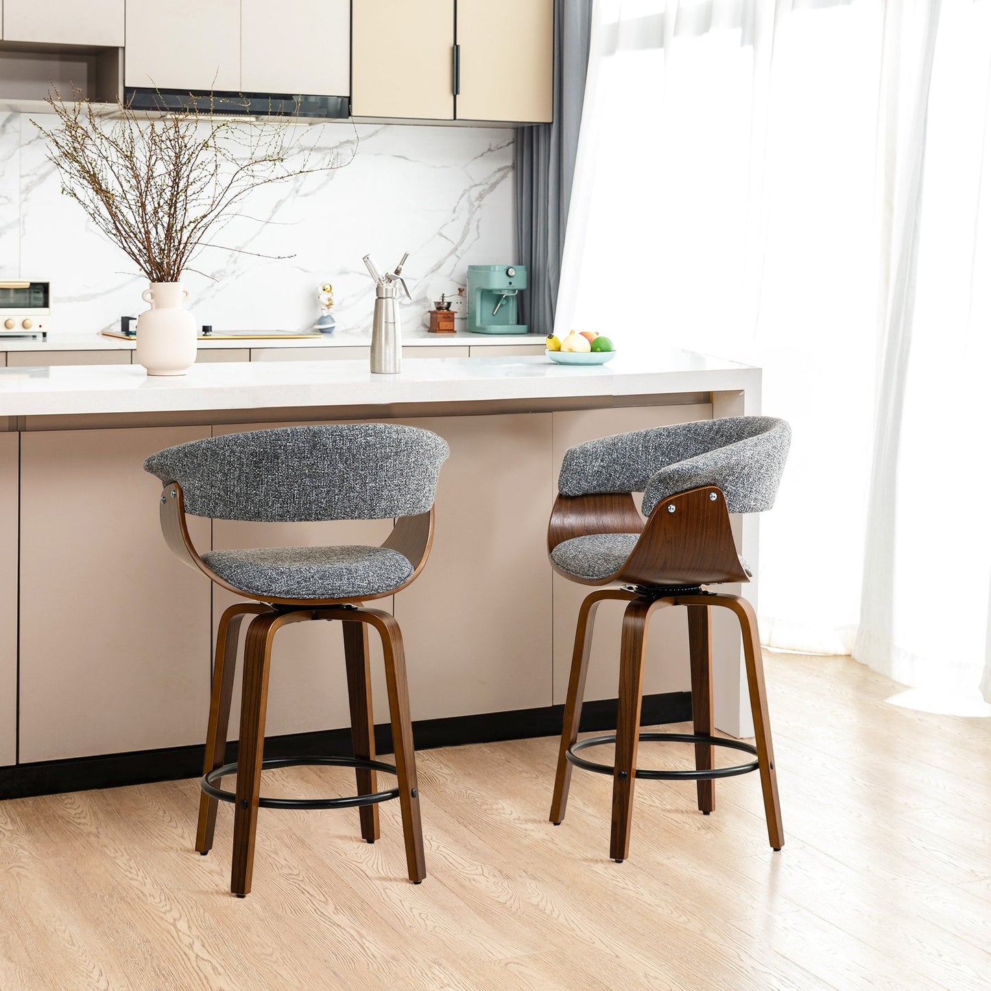 Glitzhome Set of 2 or 4 Modern Counter & Bar Height Wooden Swivel Bar Stools