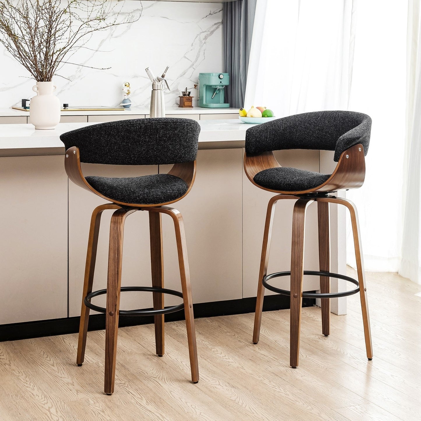 Glitzhome Set of 2 or 4 Modern Counter & Bar Height Wooden Swivel Bar Stools