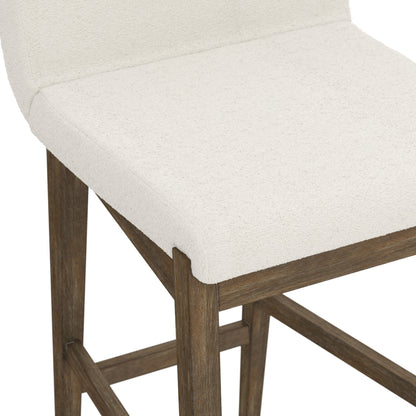 Gracie Modern Bar Stool, Boucle Upholstered Chair and Brushed Wooden Legs
