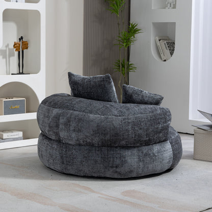 Gray Oversized 42.52 Chenille Lazy Bean Bag Single Sofa with Three Pillows for Bedroom