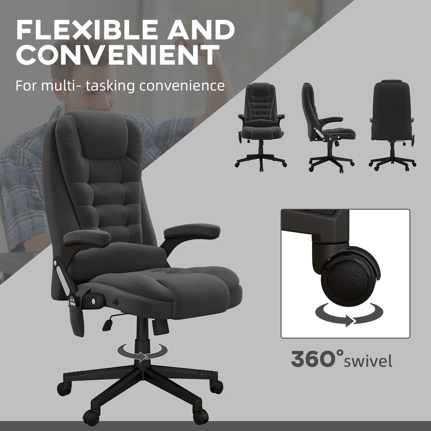 HOMCOM 6 Point Vibrating Massage Office Chair with Heat, Velvet High Back Executive Office Chair with Reclining Backrest