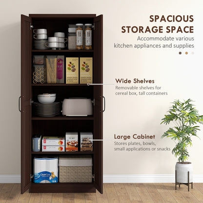 HOMCOM 63 2-Door Kitchen Pantry, Freestanding Storage Cabinet with 5-tier Shelving and 2 Adjustable Shelves for Dining Room