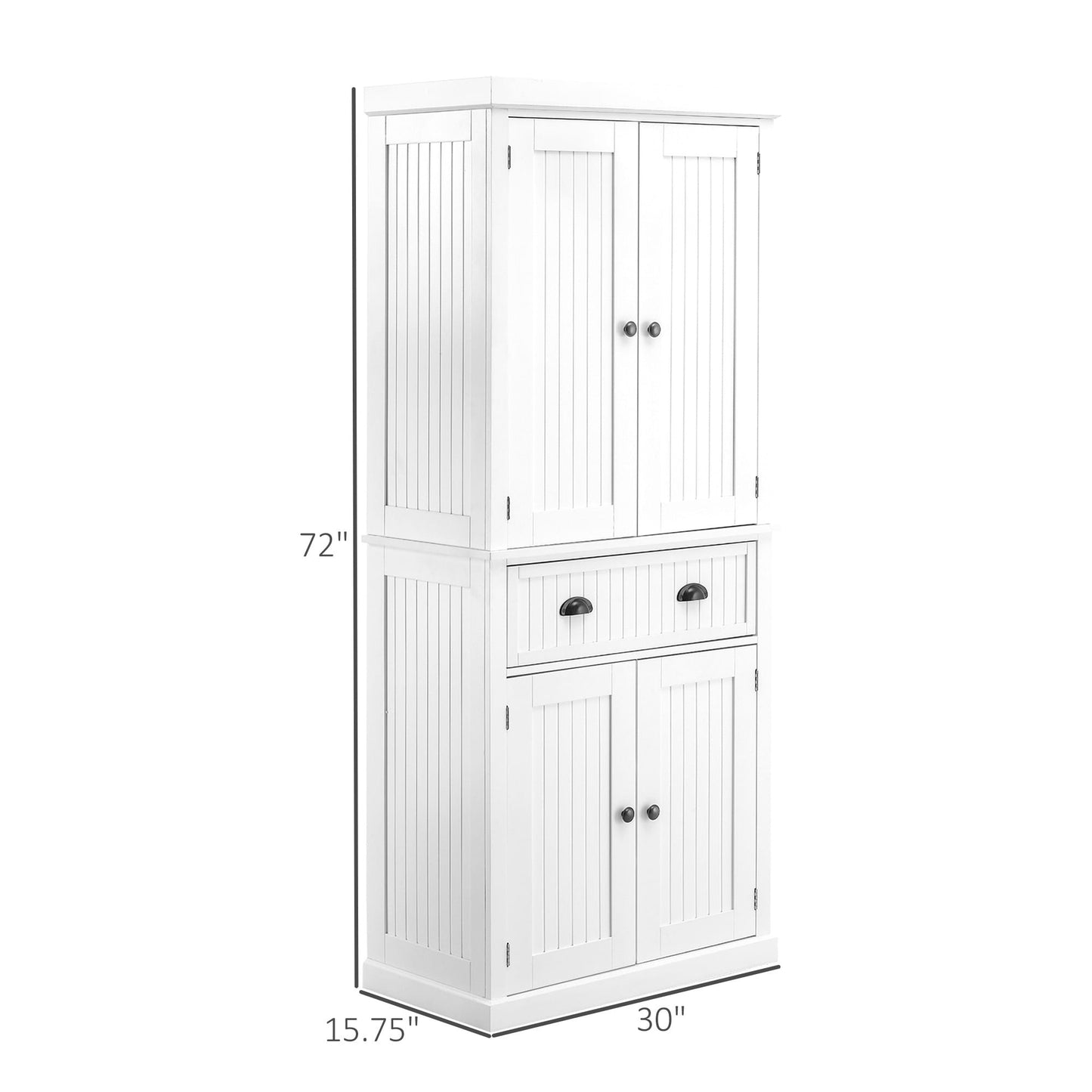 HOMCOM 72 Traditional Freestanding Kitchen Pantry Cabinet Cupboard with Doors and 3 Adjustable Shelves, White