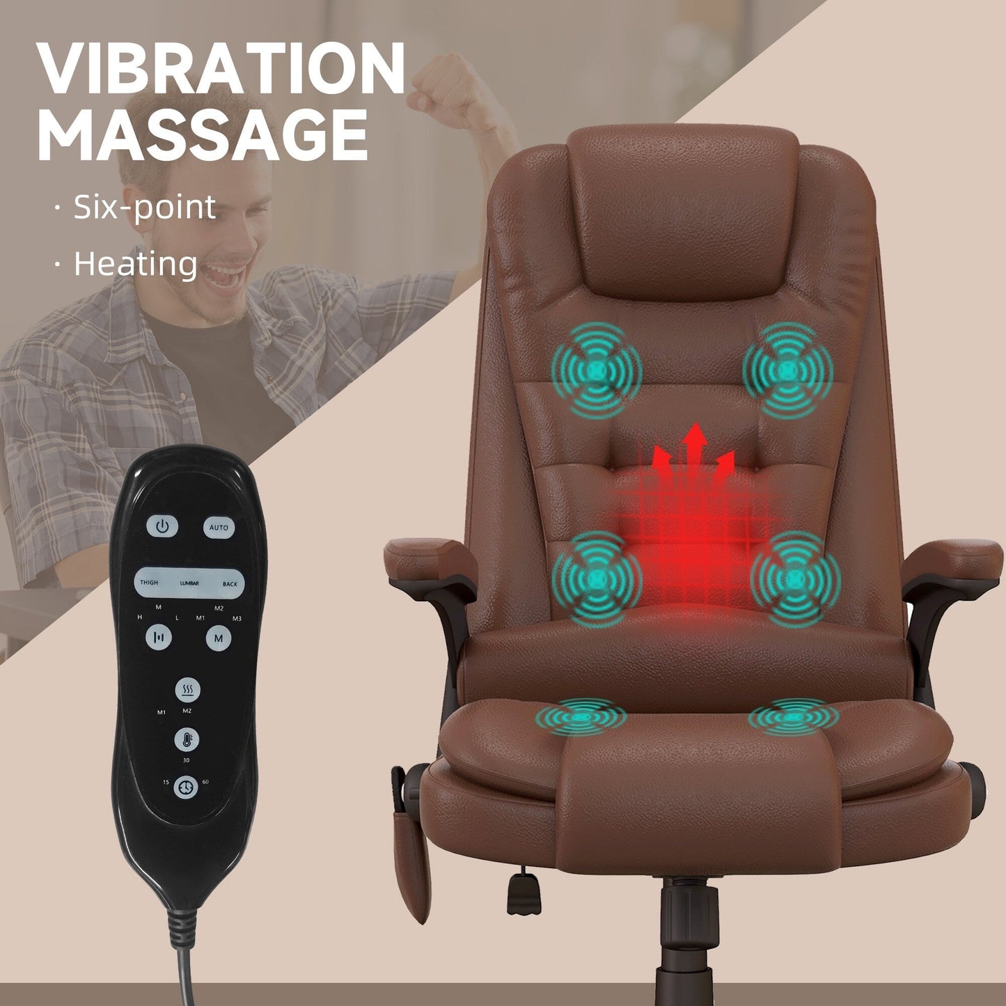 HOMCOM High Back Vibration Massage Office Chair with 6 Vibration Points, Beige