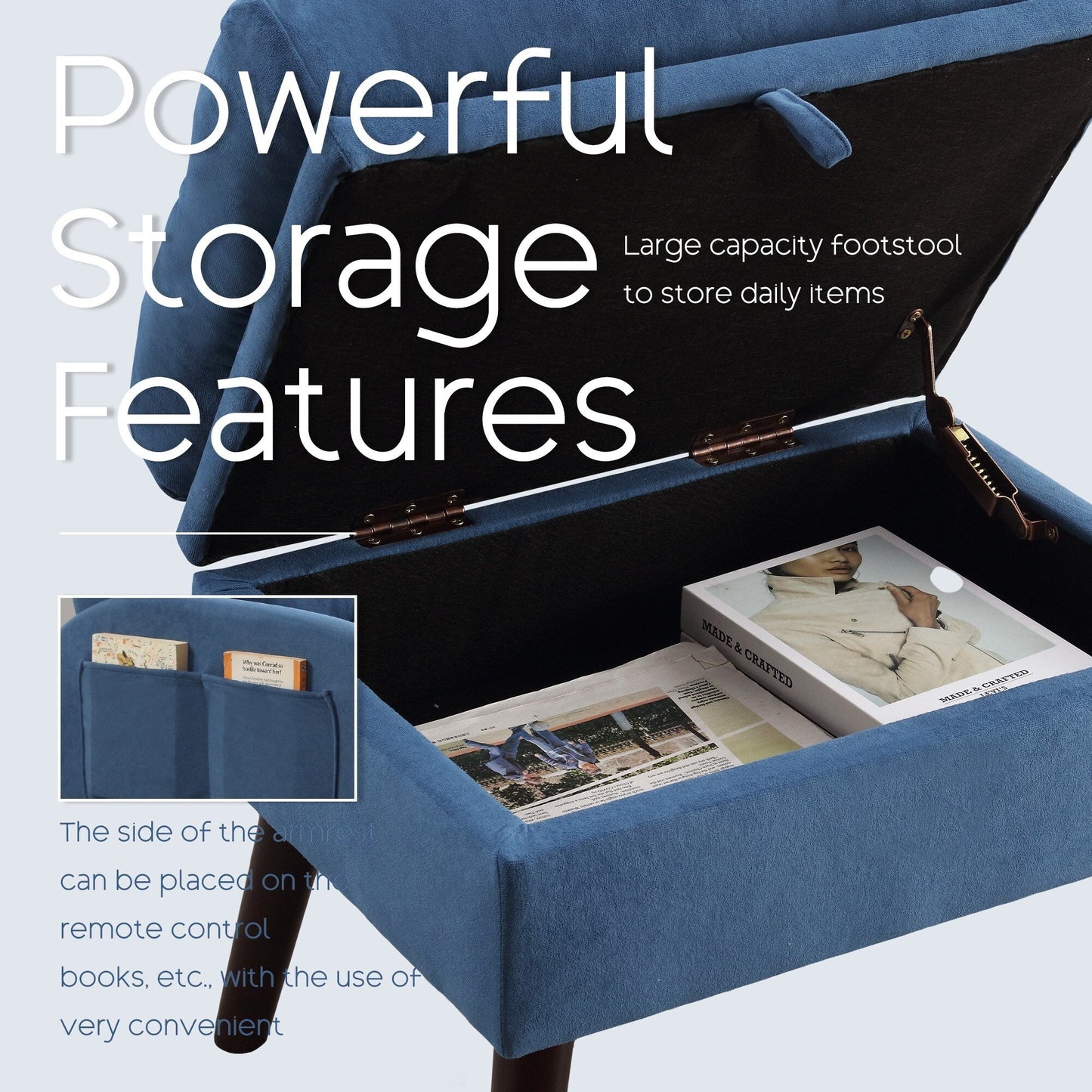 HOMYKA Accent Lounge Chair with Adjustable Backrest Storage Ottoman