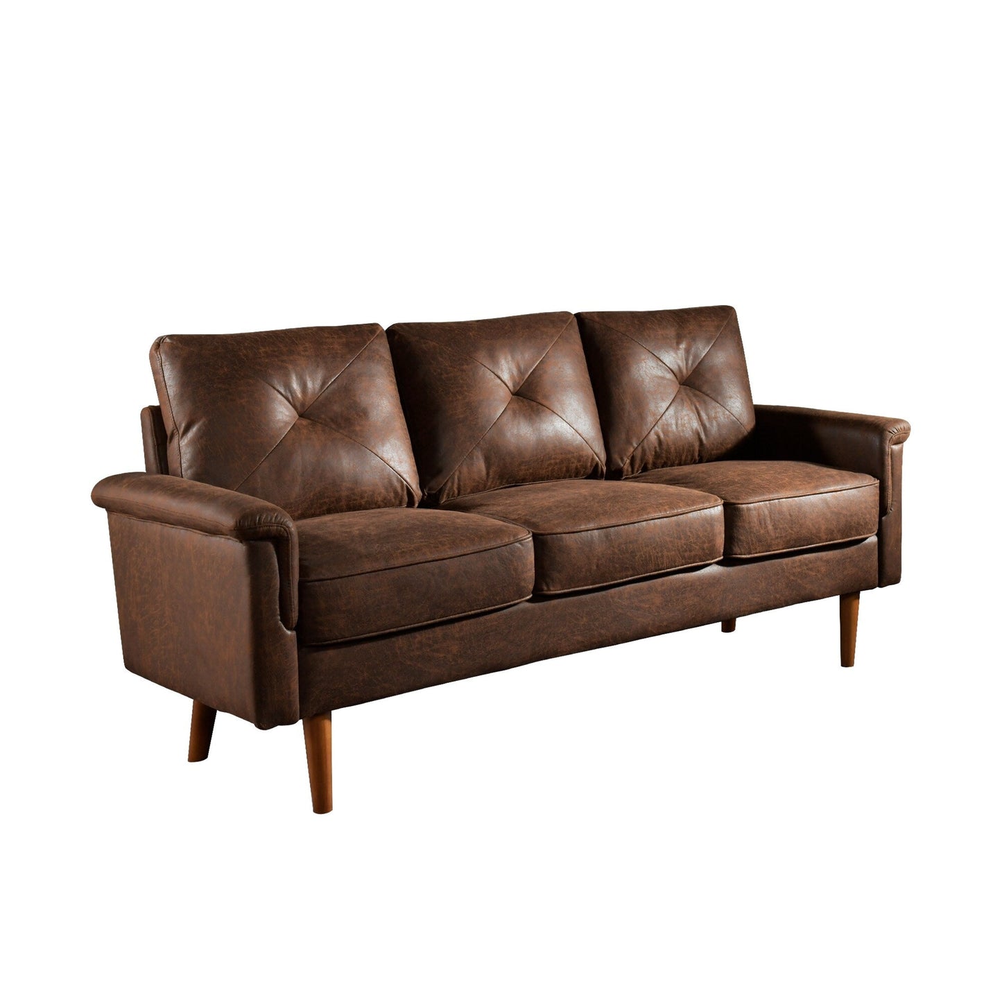 HOOOWOOO Mid-Century 3-Seat Upholstered Sofa with Wood Legs for Living Room