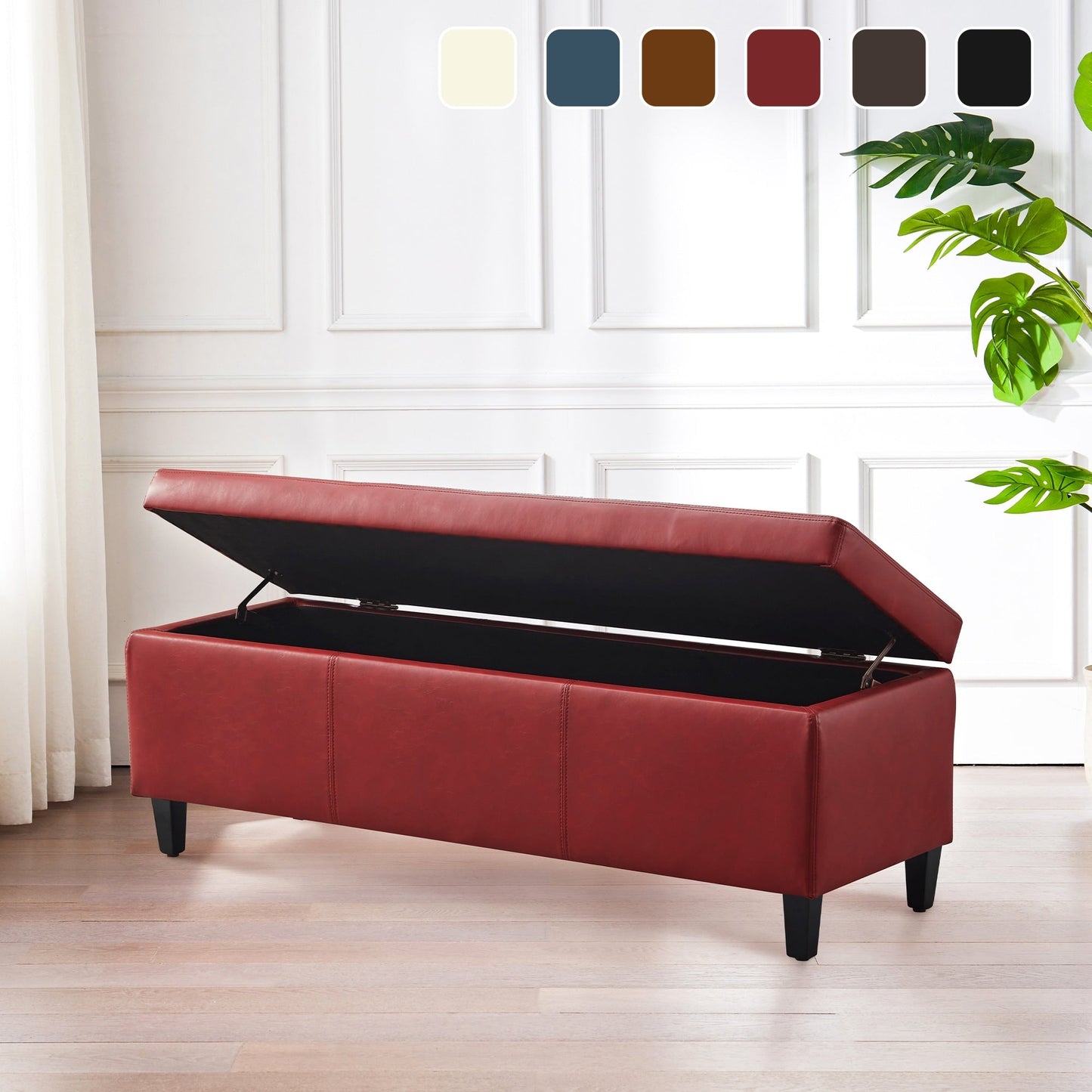 50.3 x 17.50 x 18 Upholstered Rectangular Storage Ottoman-Faux Leather