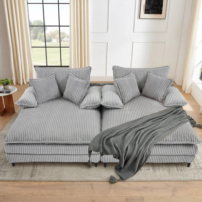 Harmonia 109 W Oversized Corduroy Sofa Bed, Deep Seat Double Lounge Chaise with 4 Pillows