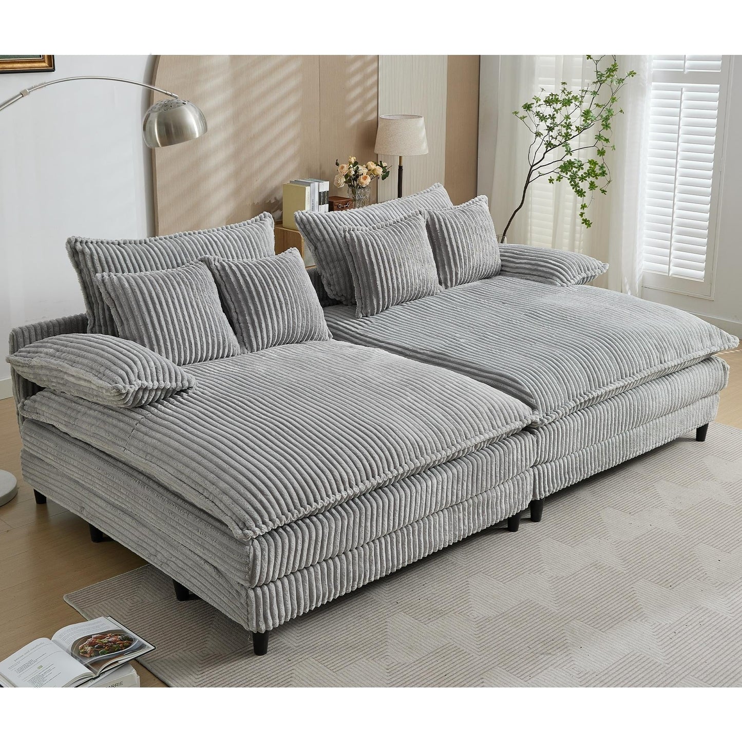 Harmonia 109 W Oversized Corduroy Sofa Bed, Deep Seat Double Lounge Chaise with 4 Pillows