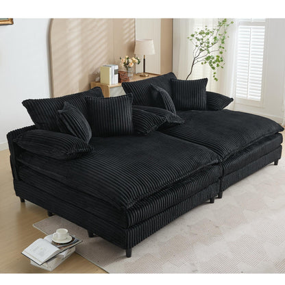 Harmonia 109 W Oversized Corduroy Sofa Bed, Deep Seat Double Lounge Chaise with 4 Pillows
