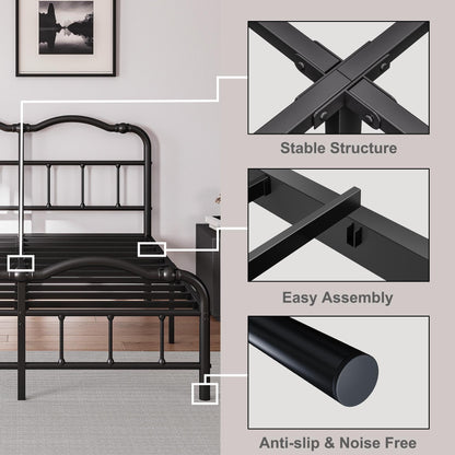14 In High Heavy Duty Metal Bed Frame with Vintage Style, Supports Up To 2500lbs, Easy Assembly and No Squeak