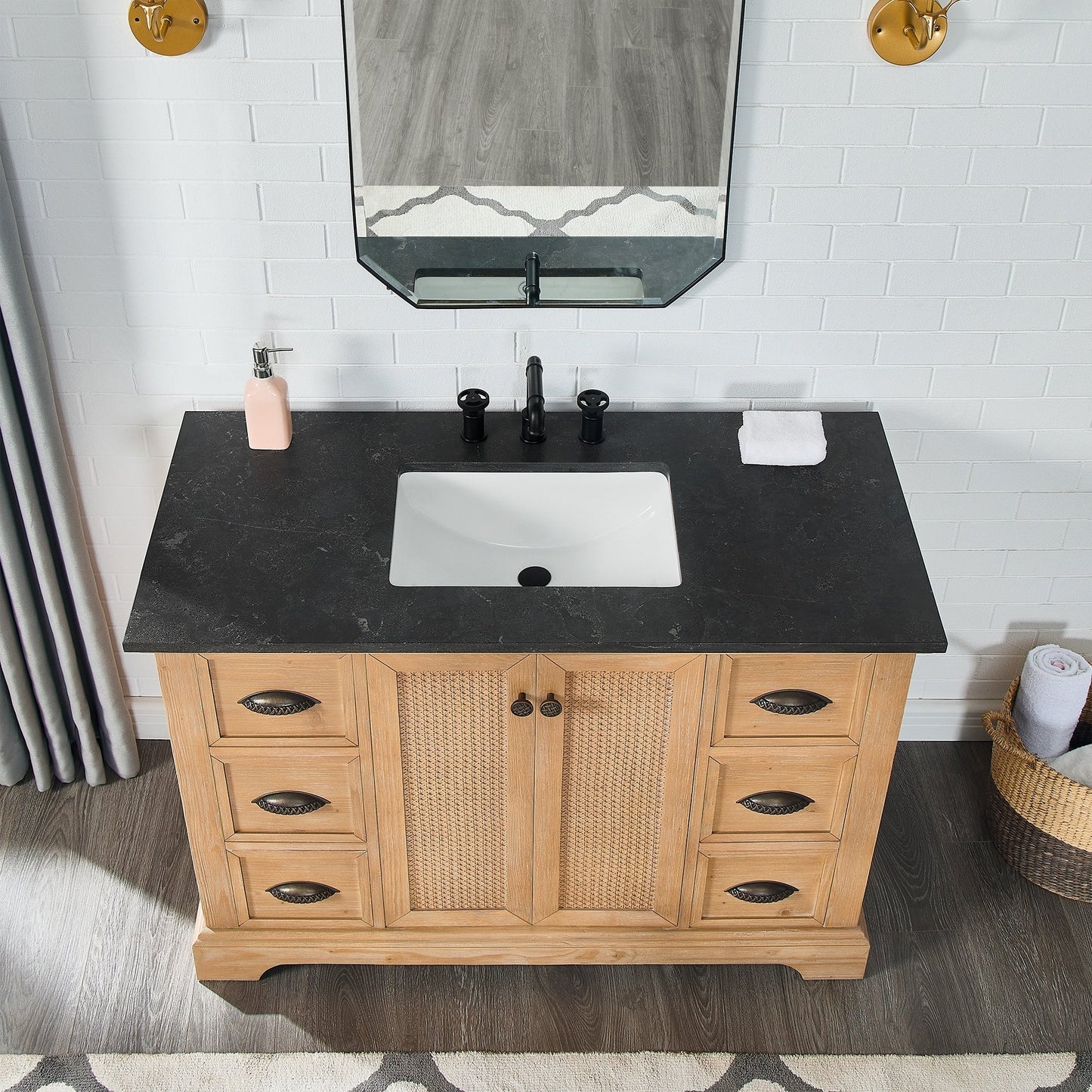 Hervas Bath Vanity with Natural Marble Top without Mirror