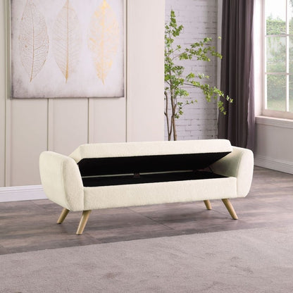 HomePop Modern Sherpa Storage Bench with Wood Legs