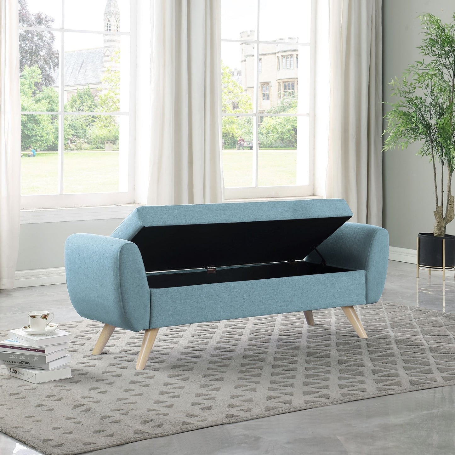 HomePop Modern Sherpa Storage Bench with Wood Legs