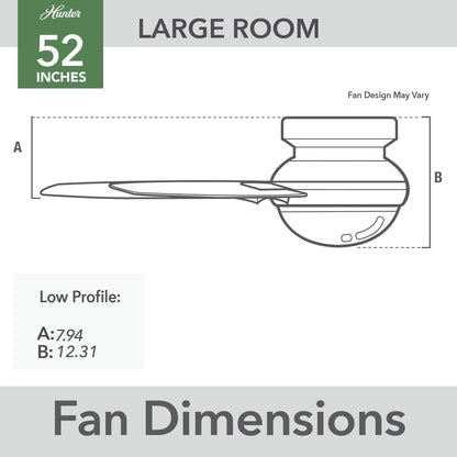 Hunter 52 Anisten Low Profile Ceiling Fan with LED Light and Pull Chain - Modern, Contemporary, Transitional