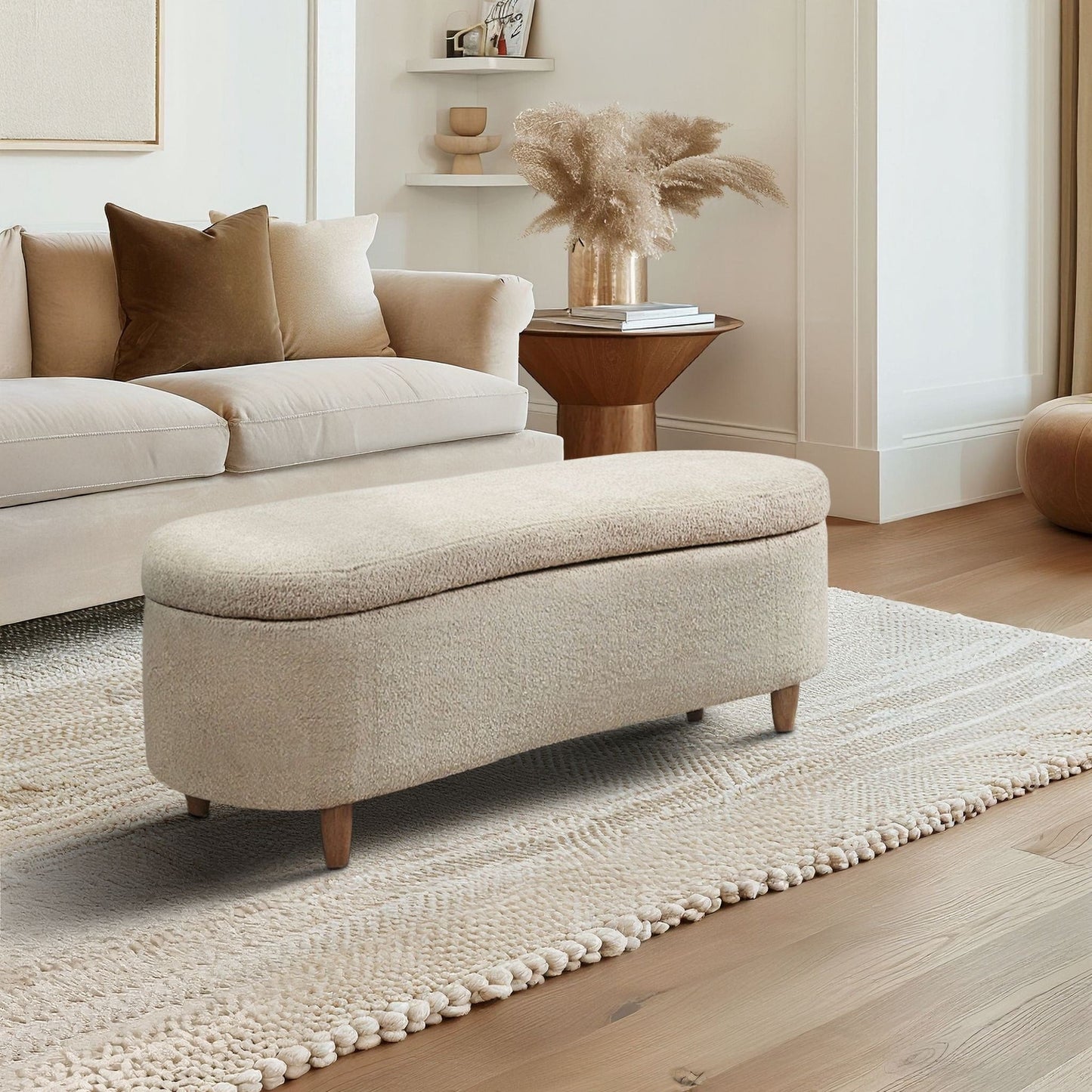 INK IVY Bailey Boucle-Style Curved Storage Accent Bench