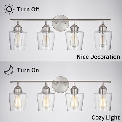 KAWOTI 4-Light Dimmable Metal Bathroom Vanity Light with Glass Shade