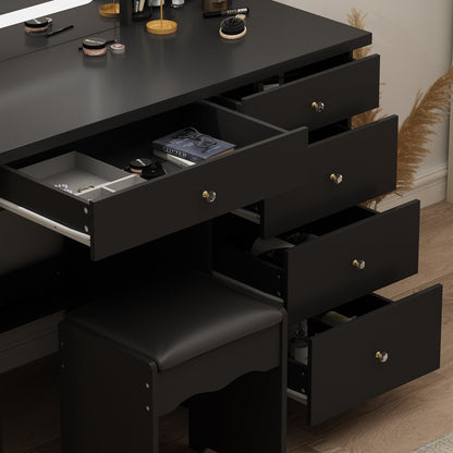 Kerrogee Makeup Vanity Set with Adjustable Lighted Mirror & Stool - 39.4L x 19.7W x 53.5H