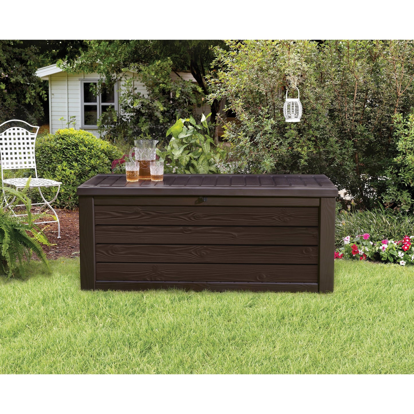 Keter Westwood 150 Gallon Large Durable Resin Outdoor Storage Deck Box For Furniture and Supplies, Brown