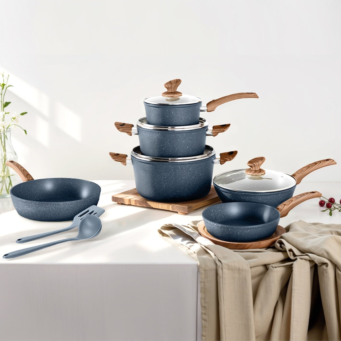 Kitchen Cookware Sets Nonstick, 12 Piece Pots and Pans Set Granite Cooking Set