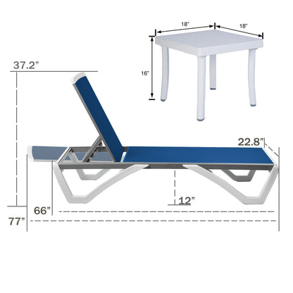 Kozyard Alan Full Flat Aluminum and Polypropylene Resin Legs Patio Reclining Adjustable Chaise Lounge