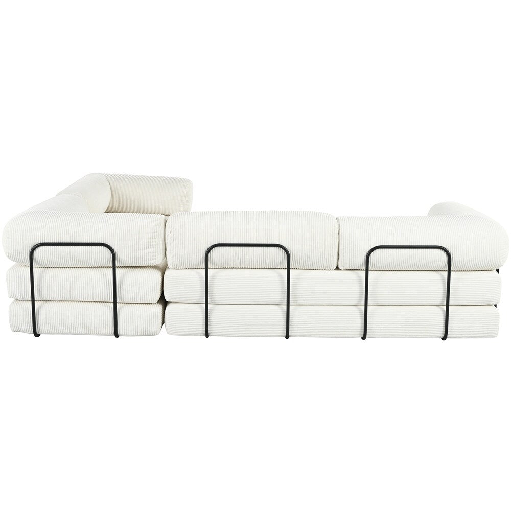 L-Shaped Modular Sofa Bed in Corduroy Fabric