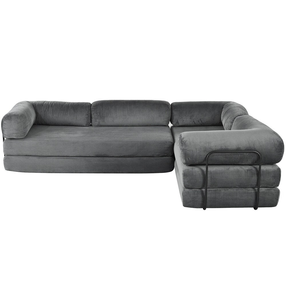 L-Shaped Modular Sofa Bed in Corduroy Fabric