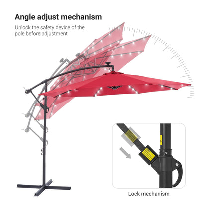 LIVOOSUN 10ft LED Patio Offset Umbrella With Cross Base