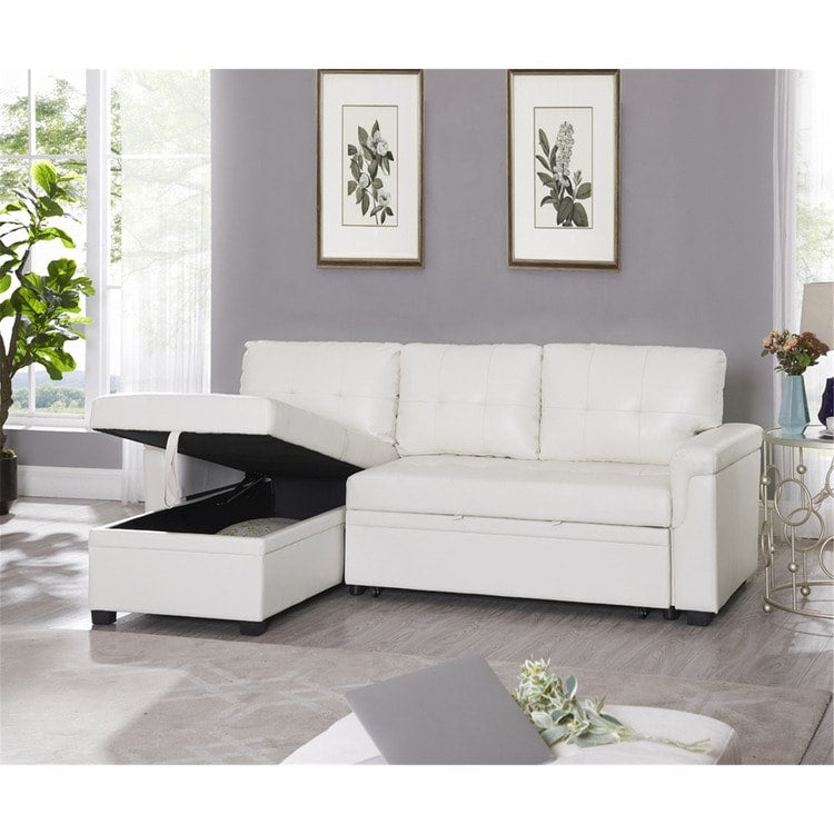 Convertible Reversible Sectional Sofa with Pull-Out Sleeper Bed, Hidden Storage Chaise, and Durable Legs