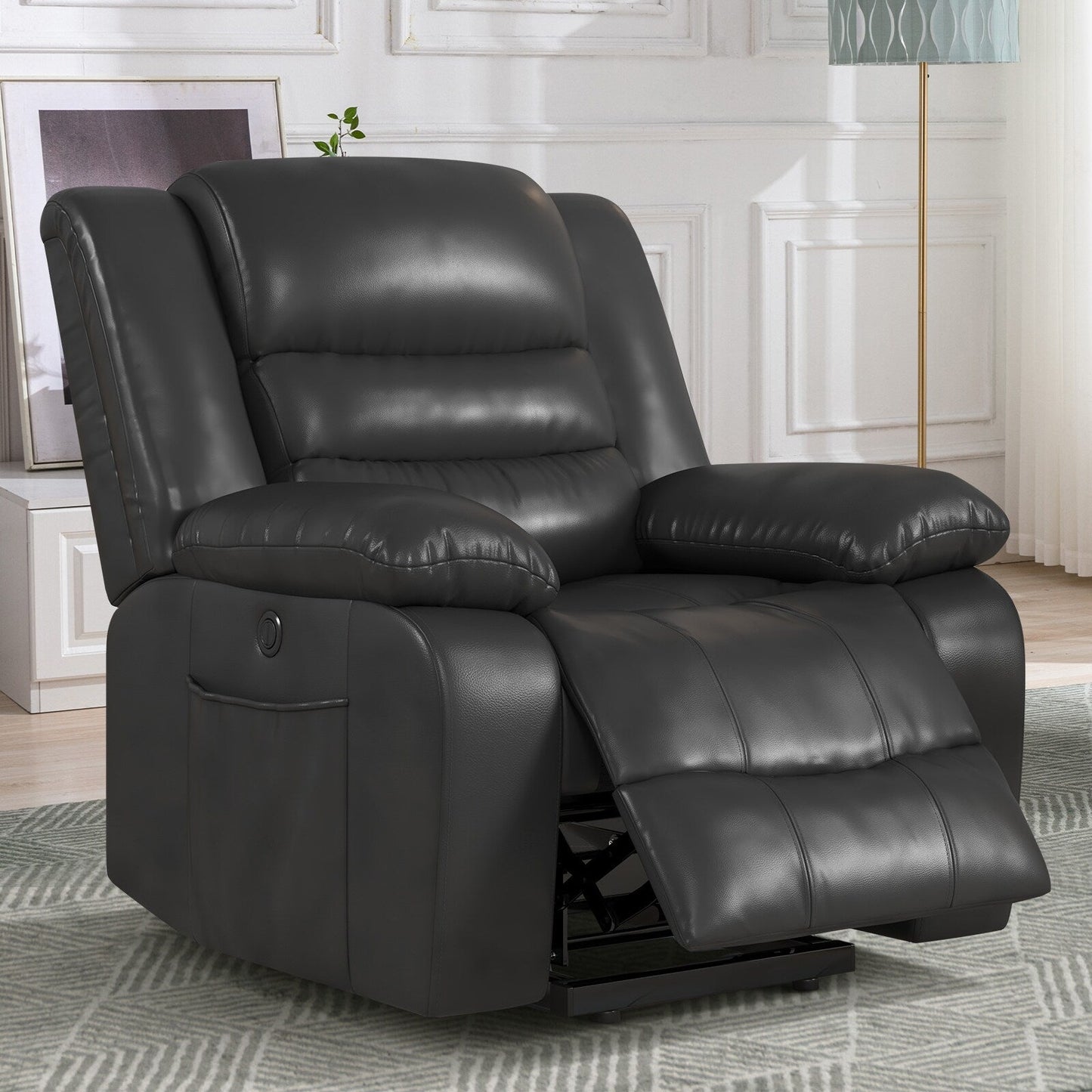 Leather Lift Recliner Chair With Dual Motor, Oversized Power Recliners With Electric Massage Heating