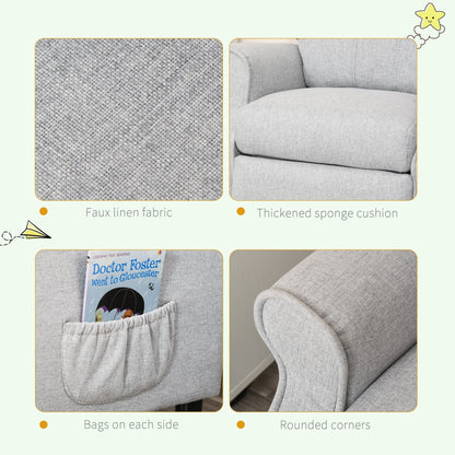 Light Grey Kids Children Upholstered Manual Recliner for 3-5 Years with Footrest and 2 Side Pockets