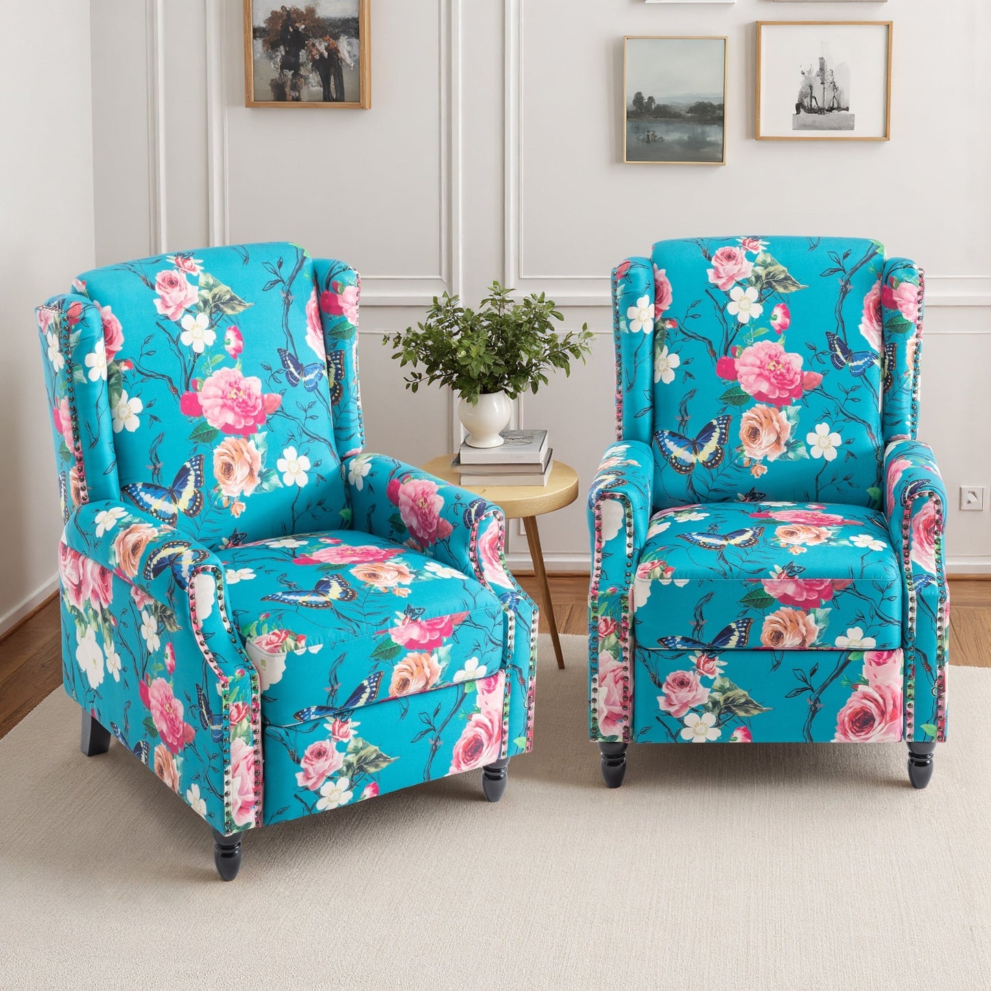 29'' W Vintage Floral Manual Push Back Recliner Chair Set of 2
