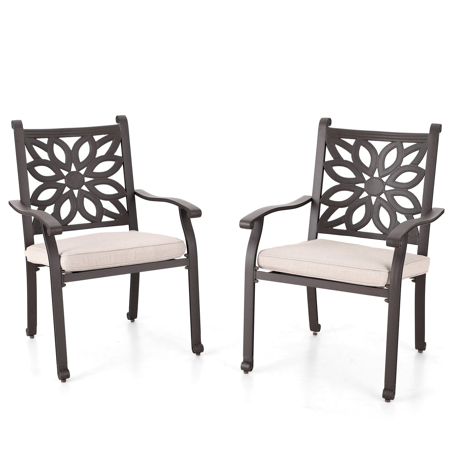 MAISON ARTS Cast Aluminum Dining Chairs/Patio Dining Set with Round Dining Table & 6 Cast Aluminum Patio Chairs