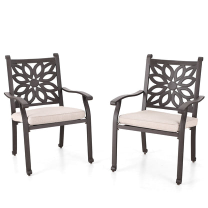 MAISON ARTS Cast Aluminum Dining Chairs/Patio Dining Set with Round Dining Table & 6 Cast Aluminum Patio Chairs
